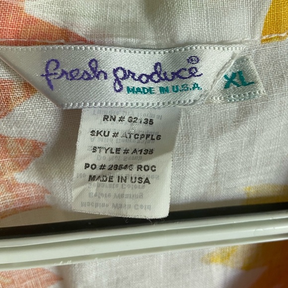 Fresh Produce Linen Button Front Top White Pink & Orange Floral Daisy Sz XL - Picture 3 of 9